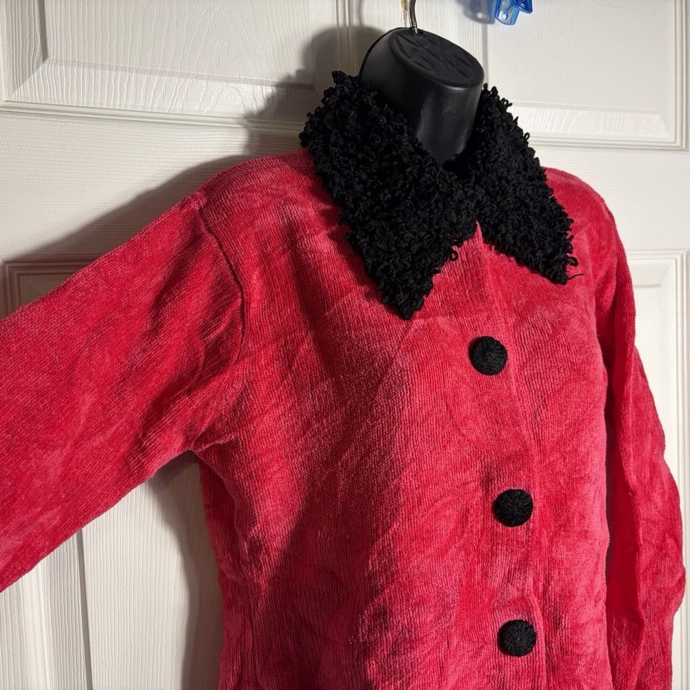 Vintage Catherine Steward Chenille Cardigan Women M Pink Black Loop Collar Y2K - Picture 2 of 9